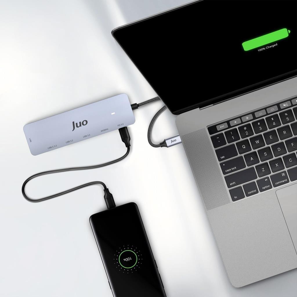 Juo Type-C 2xHDMI Dual MST 4K 60Hz Gigabit Ethernet Dönüştürücü 100W USB 3.2 Çoklayıcı Hub - Outlet