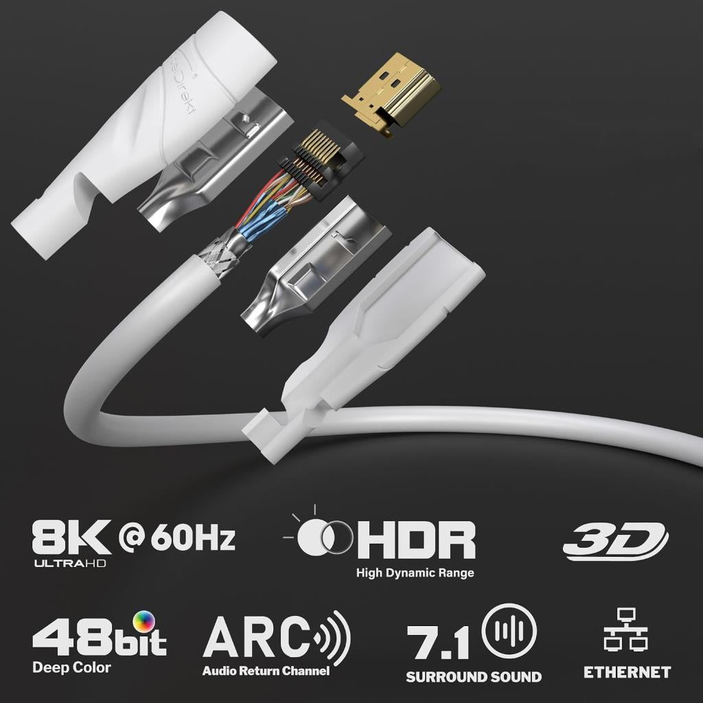 KabelDirekt 4K / 8K Yüksek Hızlı HDMI Kablosu (1 Metre, Beyaz) - TEŞHİR