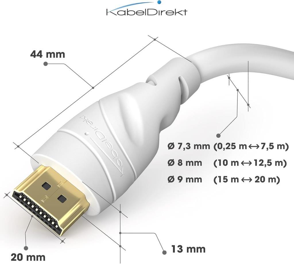 KabelDirekt 4K / 8K Yüksek Hızlı HDMI Kablosu (1 Metre, Beyaz) - TEŞHİR