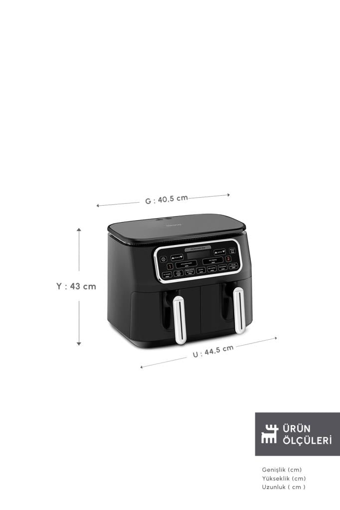 Karaca Air Pro Cook Duo Ev Yemeği XXXL 8 lt Black Chrome Yağsız Fritöz Teşhir