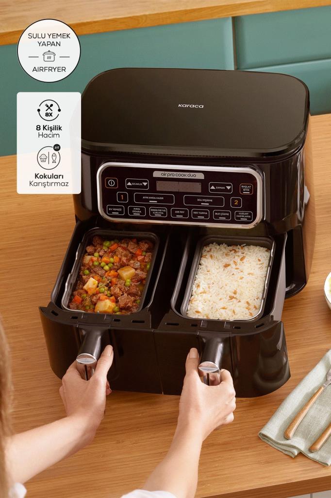 Karaca Air Pro Cook Duo Ev Yemeği XXXL 8 lt Black Chrome Yağsız Fritöz Teşhir