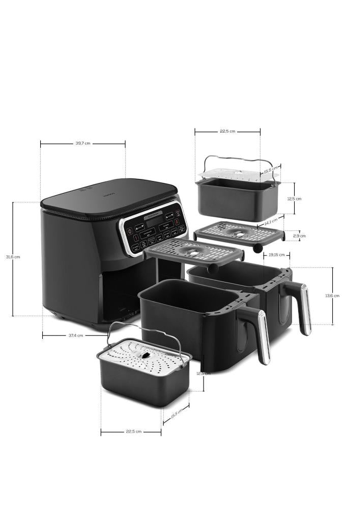 Karaca Air Pro Cook Duo Ev Yemeği XXXL 8 lt Black Chrome Yağsız Fritöz Teşhir