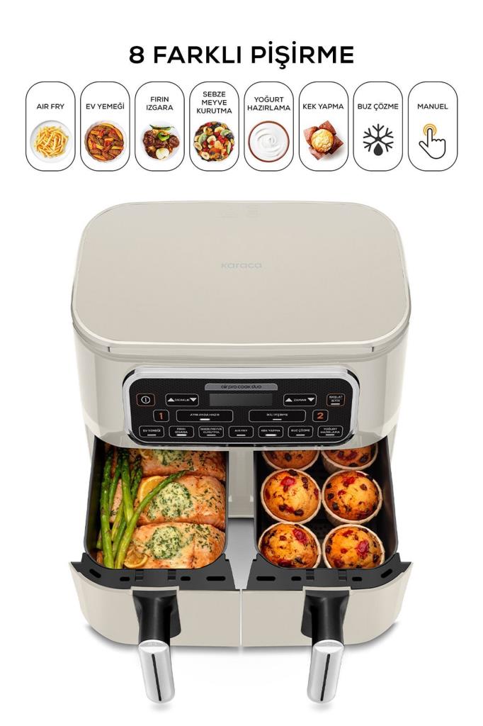 Karaca Air Pro Cook Duo Ev Yemeği XXXL 8 lt Starlight Yağsız Fritöz