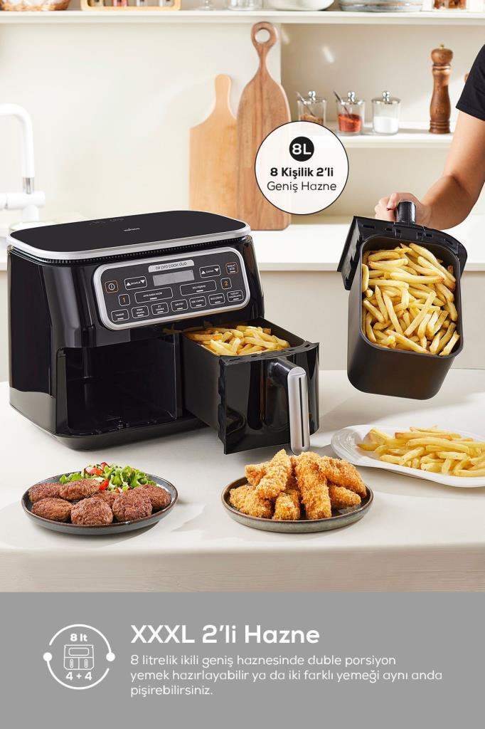 Karaca Air Pro Cook Duo Tandır XXXL 8 lt Black Silver Yağsız Fritöz