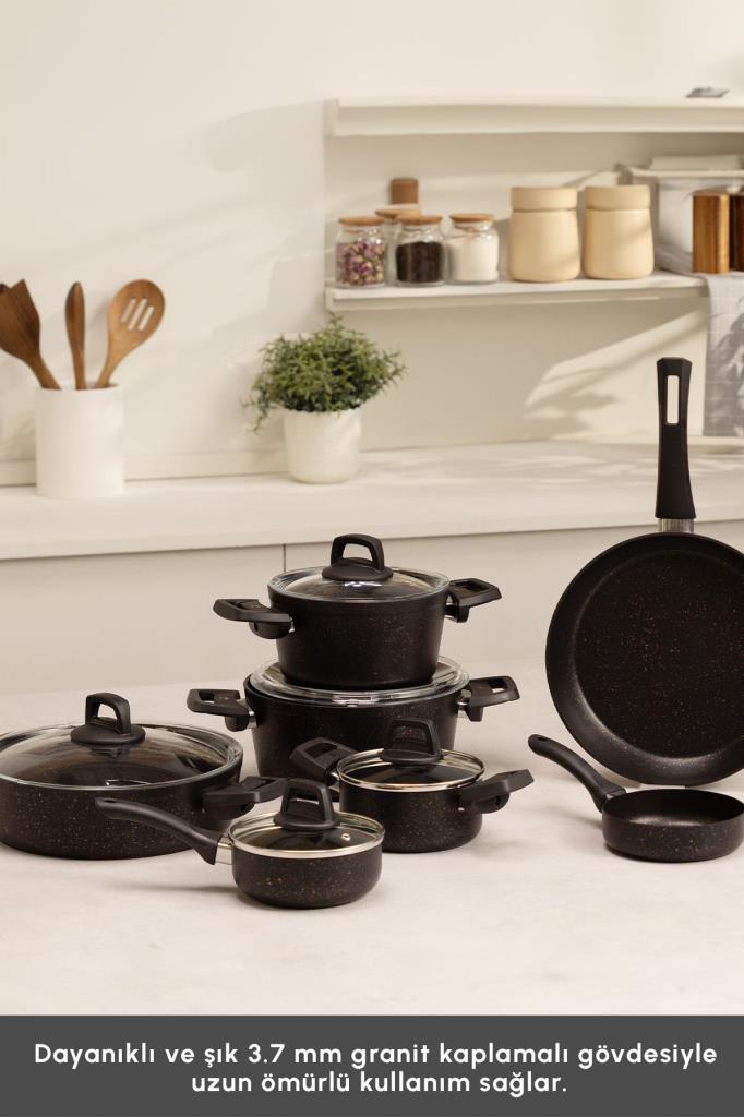 Karaca Bio Granit Blackgold 12 Parça Tencere Seti Outlet