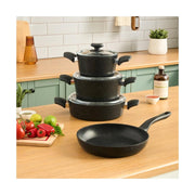 Karaca Biogranit Defne V2 7 Parça Tencere ve Tava Seti Siyah