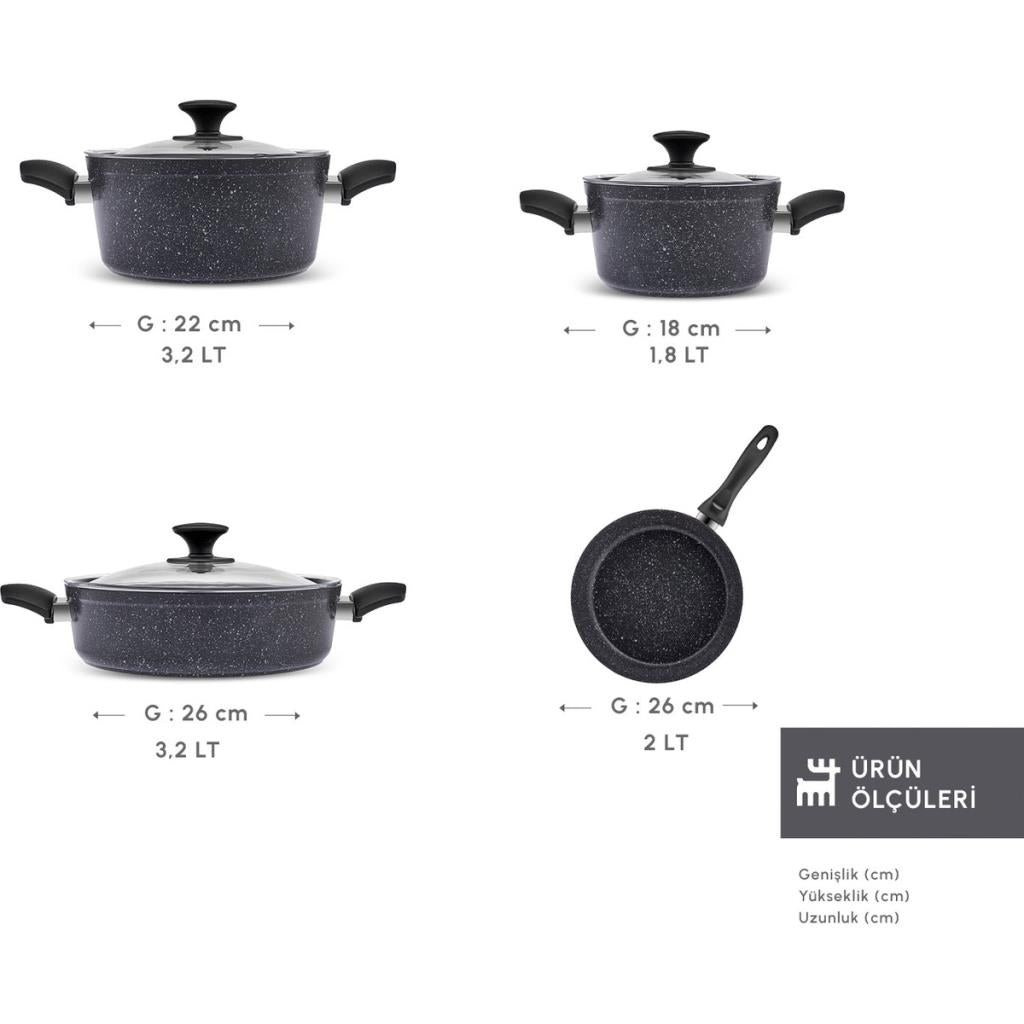 Karaca Biogranit Defne V2 7 Parça Tencere ve Tava Seti Siyah