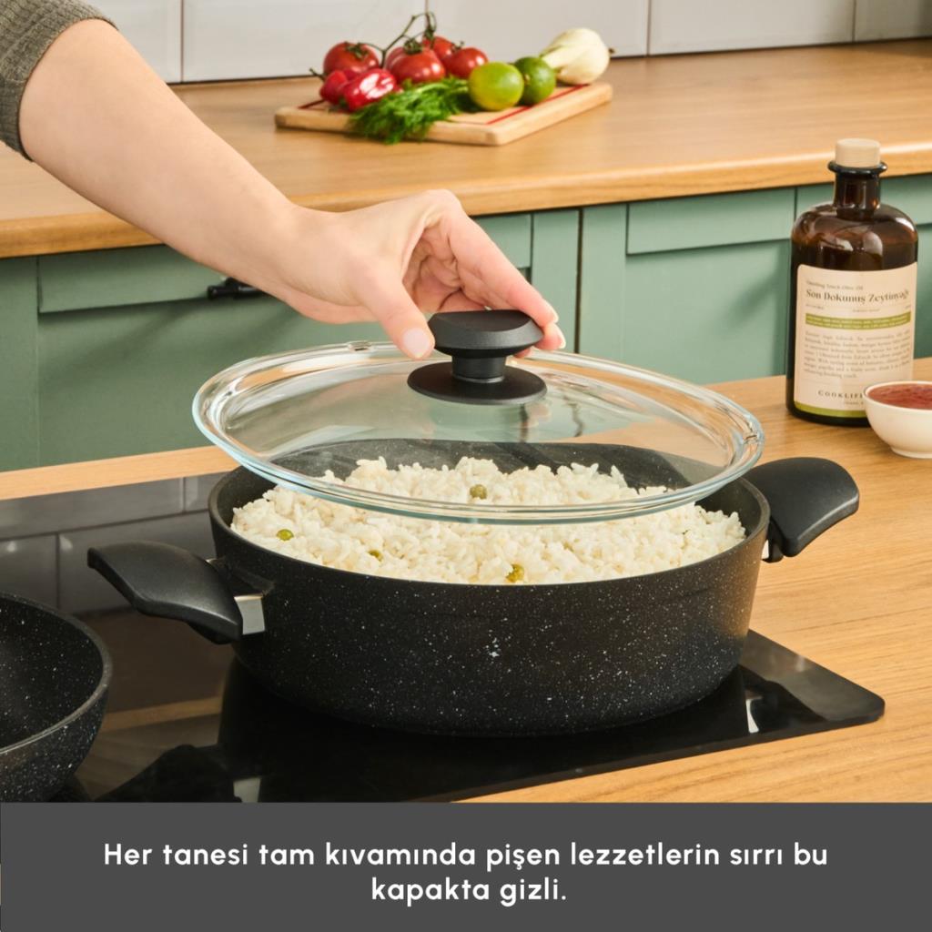 Karaca Biogranit Defne V2 7 Parça Tencere ve Tava Seti Siyah