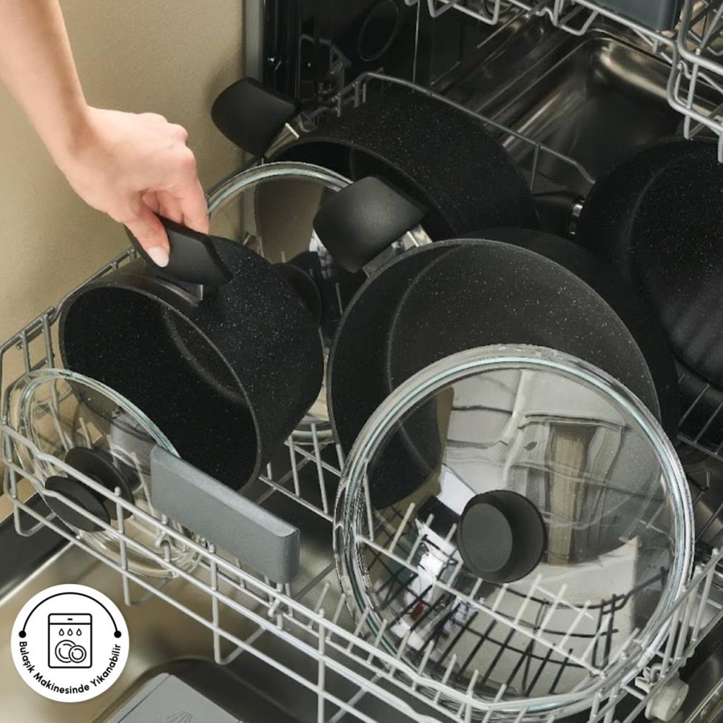 Karaca Biogranit Defne V2 7 Parça Tencere ve Tava Seti Siyah