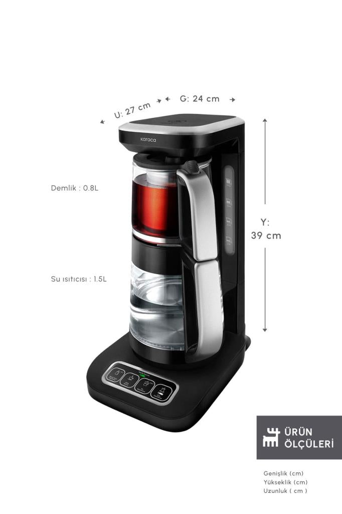 Karaca Çaysever Robotea Pro 4in1 2500 W Silver Konuşan Cam Çay Makinesi