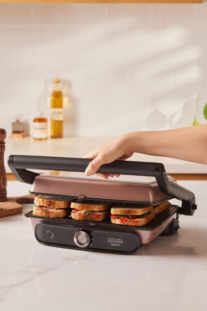 Karaca Gastro Grill Glass Premium 2400 W Rose Gold Tost Makinesi