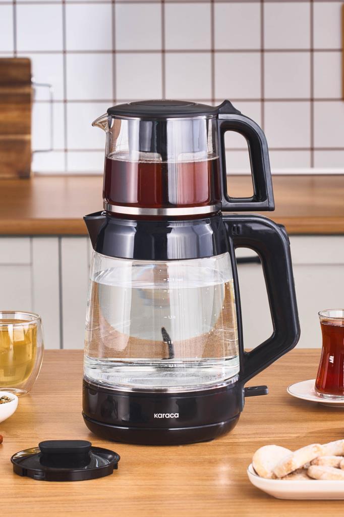 Karaca Glass Tea XL 2in1 Shiny Black Cam Çay Makinesi Teşhir