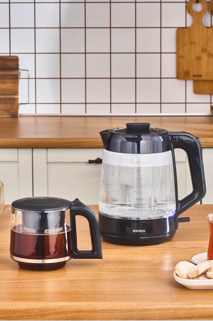 Karaca Glass Tea XL 2in1 Shiny Black Cam Çay Makinesi Teşhir