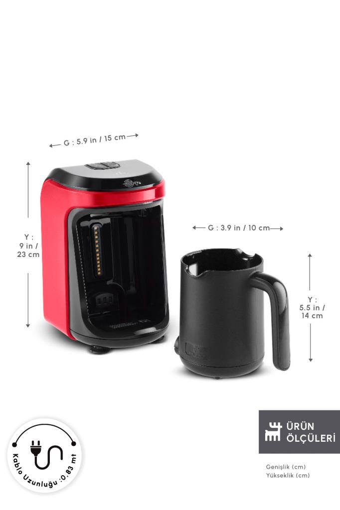 Karaca Hatır Hüps Közde Türk Kahvesi ve Sütlü Türk Kahvesi Makinesi Imperial Red 5 Fincan Kapasiteli Bol Köpüklü Teşhir
