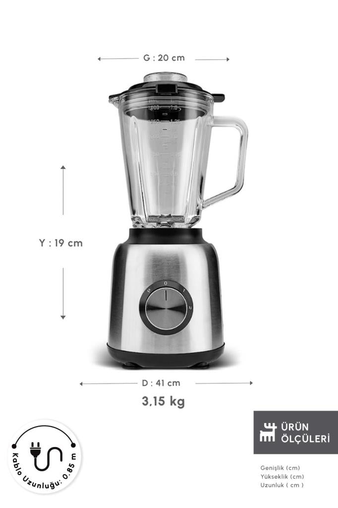 Karaca 1000 W Inox Cam Hazneli Smoothie Blender Teşhir