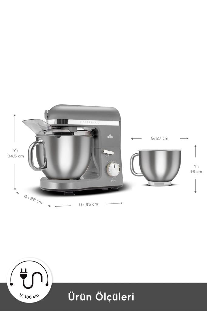 Karaca Mastermaid Chef Pro Çift Kollu 1750 W 5 lt Galaxy Grey Stand Mikser Outlet