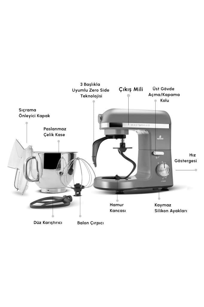 Karaca Mastermaid Chef Pro Çift Kollu 1750 W 5 lt Galaxy Grey Stand Mikser Outlet