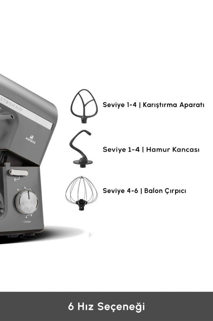 Karaca Mastermaid Chef Pro Çift Kollu 1750 W 5 lt Galaxy Grey Stand Mikser Outlet