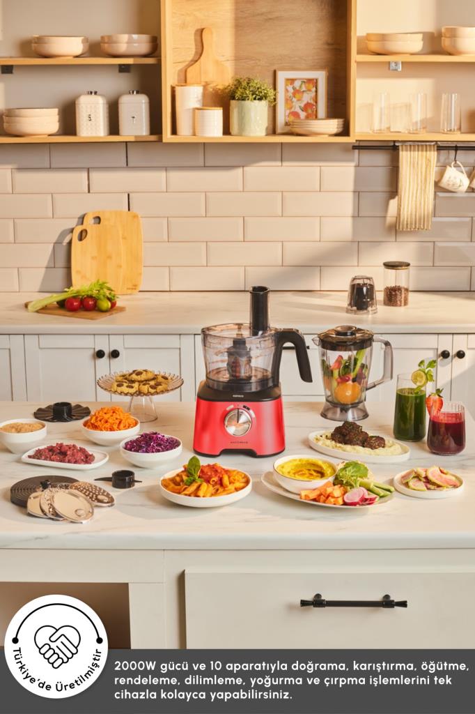 Karaca Mastermaid Power Multifunctional 10in1 Kırmızı 2000 W Gıda Hazırlama Seti Teşhir