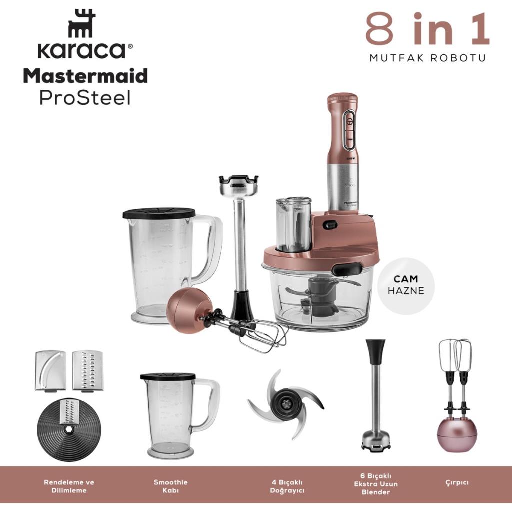 Karaca Mastermaid Prosteel Cam Mutfak Robotu Uzun Blender Ayaklı 6 Bıçaklı 2500 W Rosegold