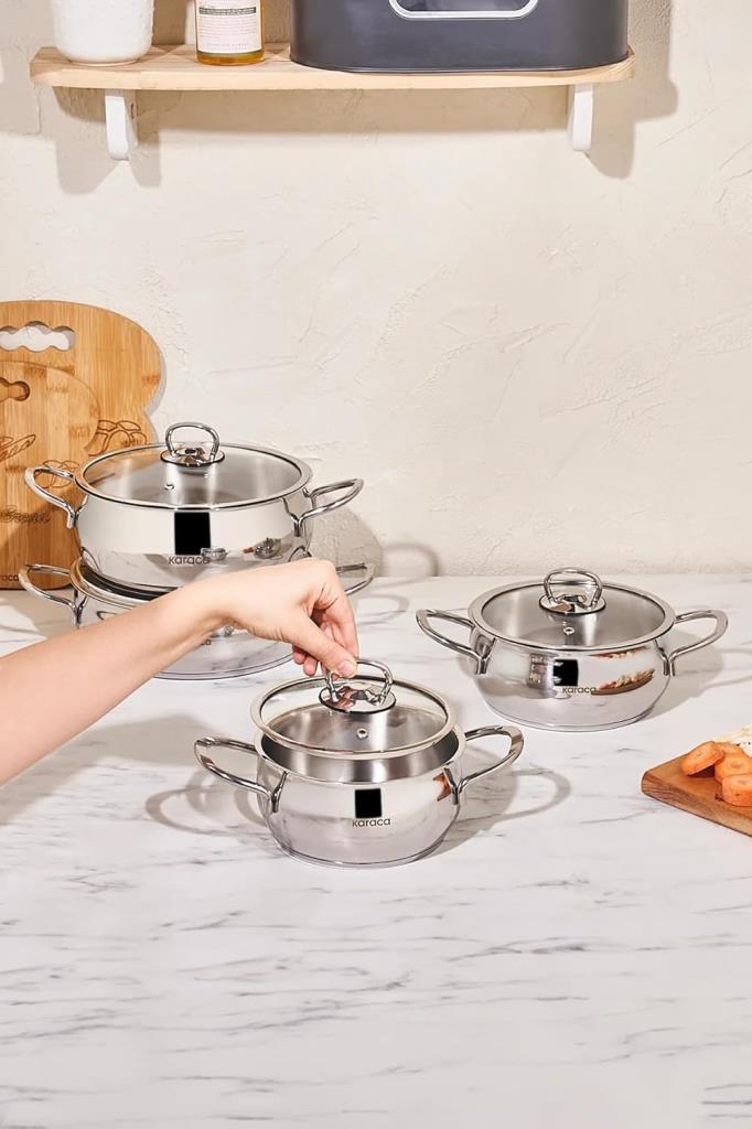 Karaca Nisa 8 Parça Çelik Tencere Seti Teşhir