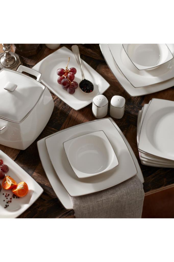 Karaca Talia Fine Cream 60 Parça 12 Kişilik Platin Yemek Takımı - Outlet