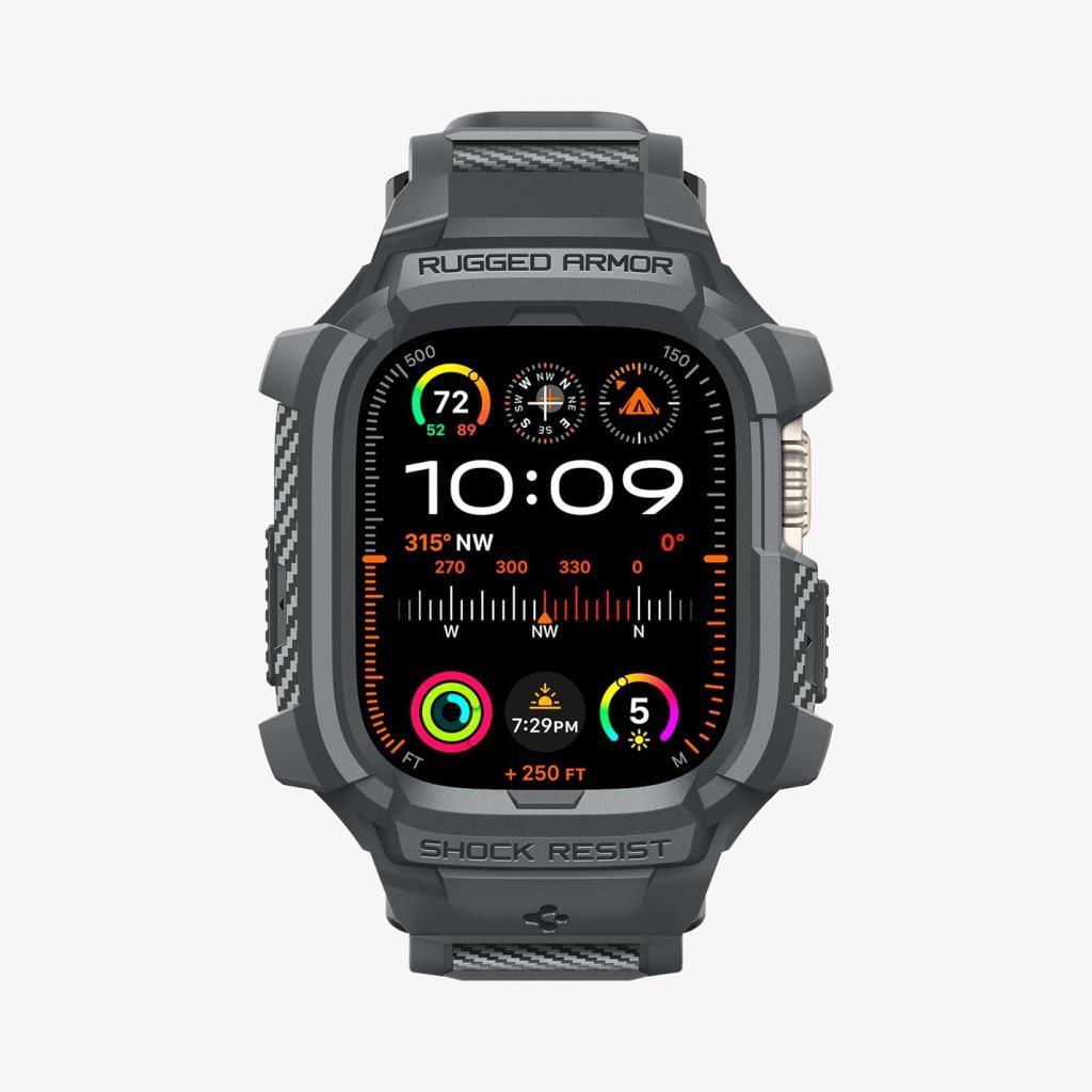 Spigen Apple Watch 49mm (Ultra 3/2/1) Kılıf & Kordon Kayış Rugged Armor Pro Spigen Apple Watch 49mm (Ultra 3/2/1) ile uyumlu Kılıf & Kordon Kayış Rugged Armor Pro Dark Gray - ACS07390 Teşhir