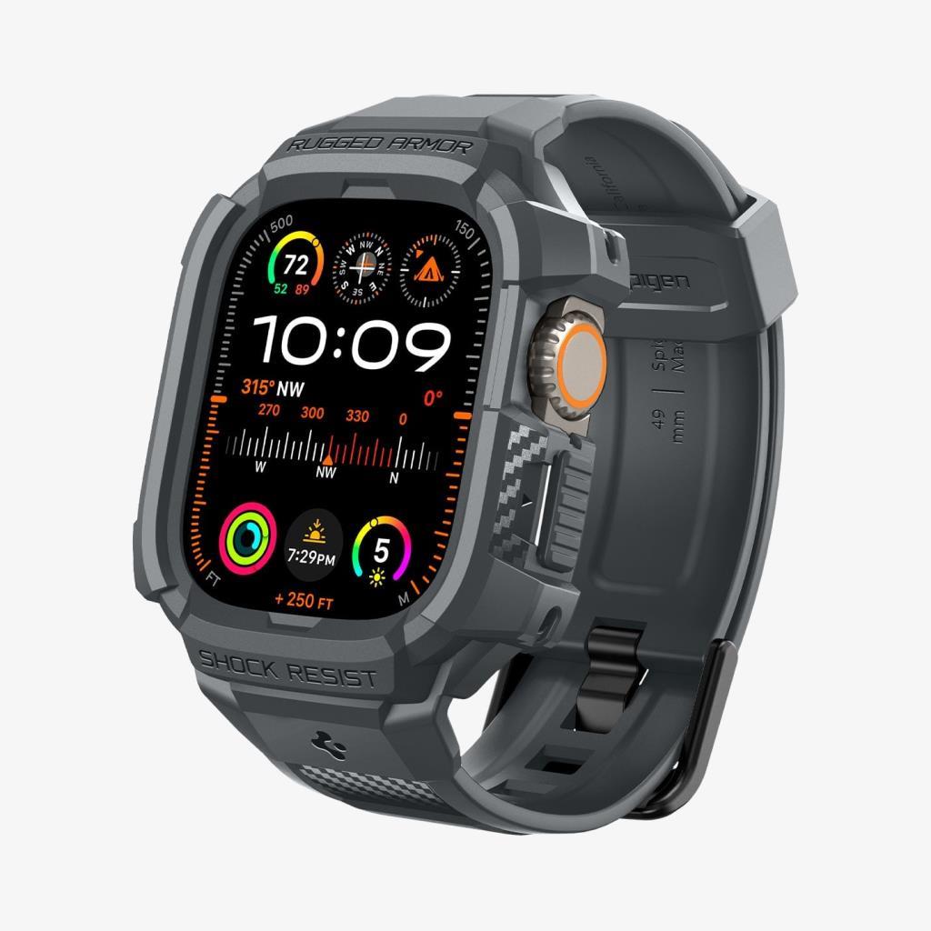Spigen Apple Watch 49mm (Ultra 3/2/1) Kılıf & Kordon Kayış Rugged Armor Pro Spigen Apple Watch 49mm (Ultra 3/2/1) ile uyumlu Kılıf & Kordon Kayış Rugged Armor Pro Dark Gray - ACS07390 Teşhir