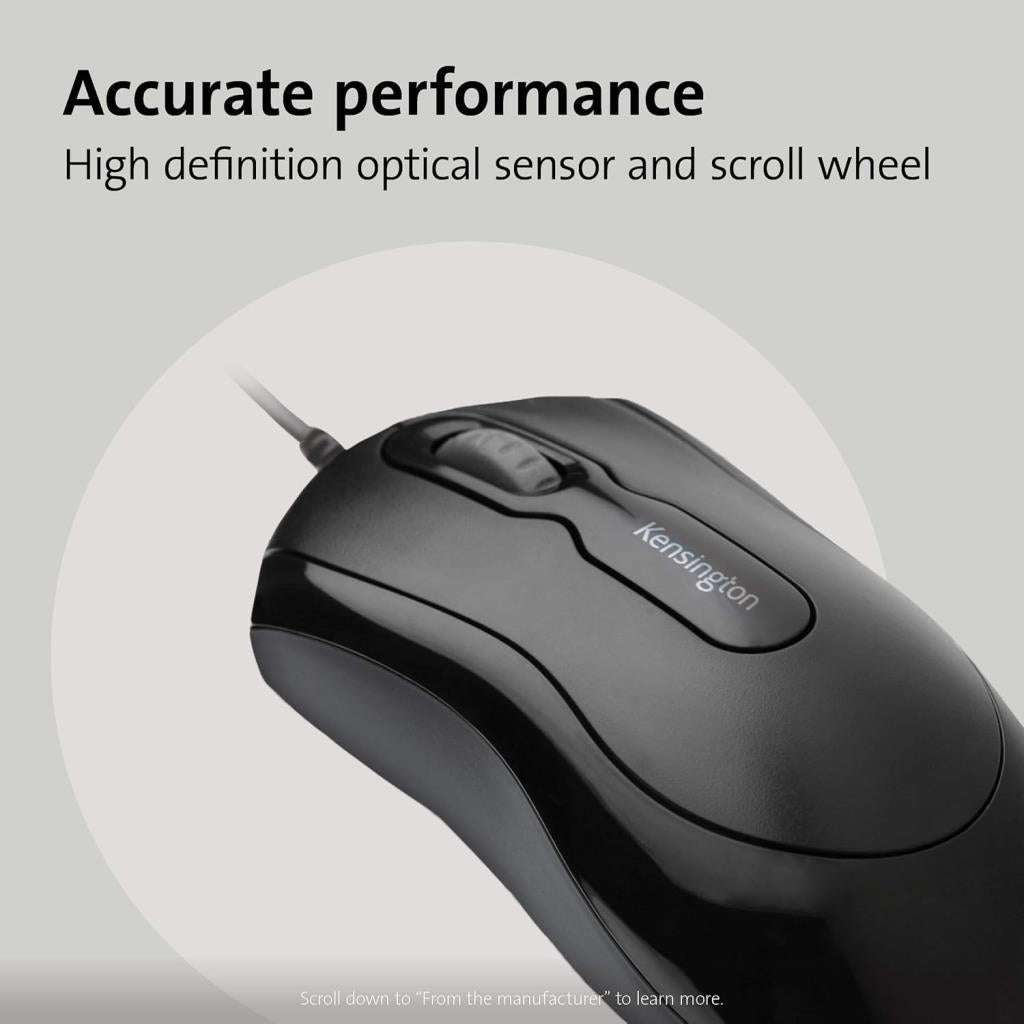 Kensington Kablolu USB 3.0 Fare, Çok Yönlü Tasarımlı ve Kaydırma Tekerleğine Sahip Optik Masaüstü Fare, Ev Ofis İçin İdeal, Siyah, K72356EU - teşhir