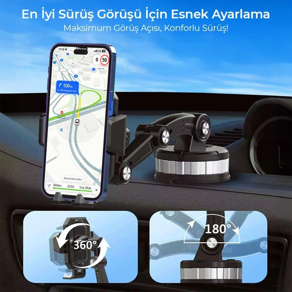 KingMa 360 Dönebilen Vakumlu Torpido ve Cam için Araç Içi Telefon Tutucu