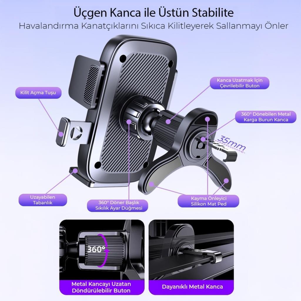 Kingma Metal Kancalı Havalandırma Destekli Araç İçi Telefon Tutucu - TEŞHİR