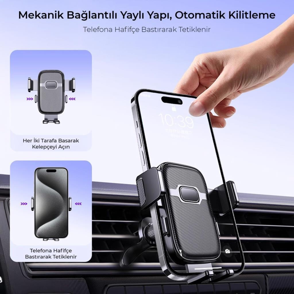 Kingma Metal Kancalı Havalandırma Destekli Araç İçi Telefon Tutucu - TEŞHİR