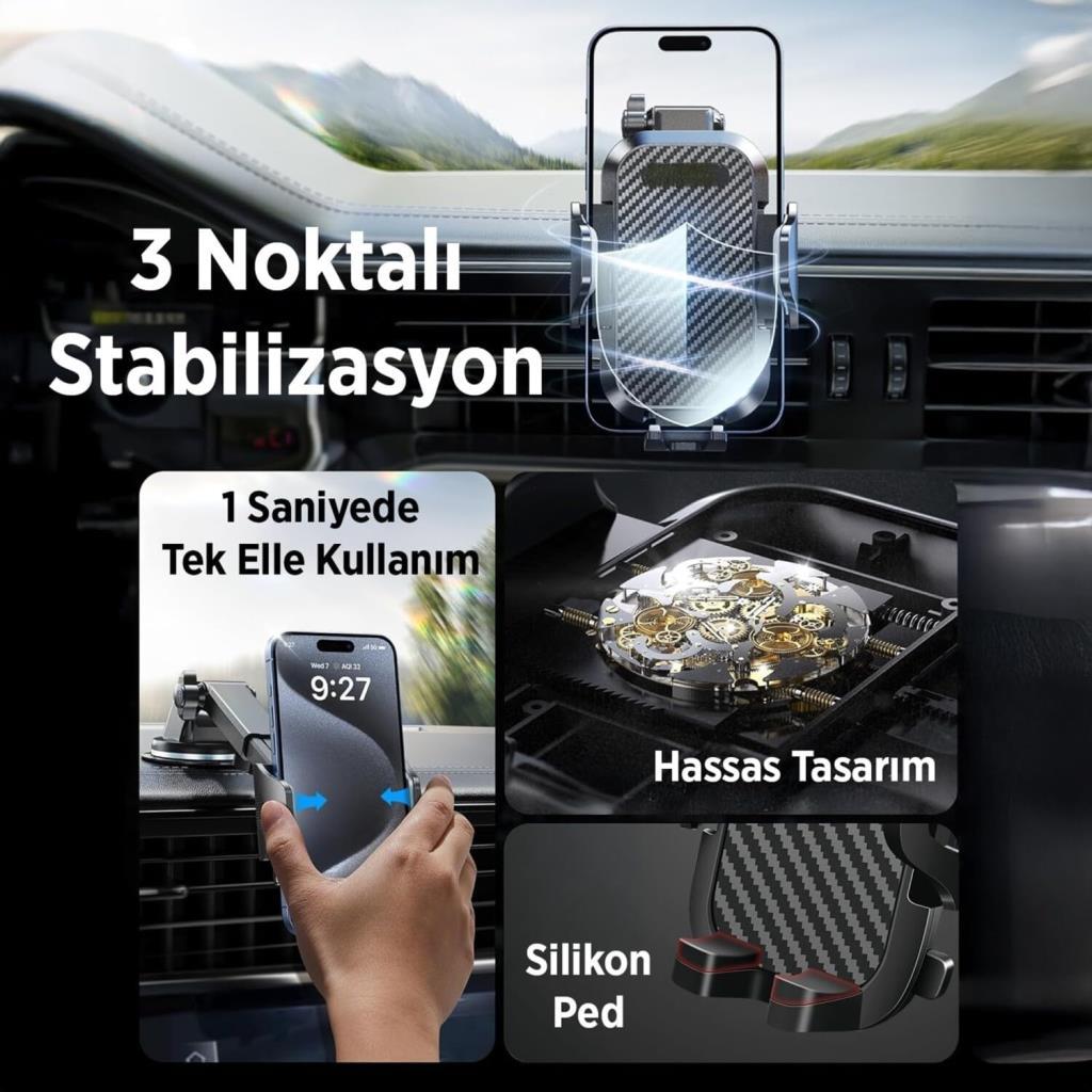 KingMa Vantuzlu Uzayan Cam ve Torpido için Ayarlanabilir Araç içi Telefon Tutucu - TEŞHİR