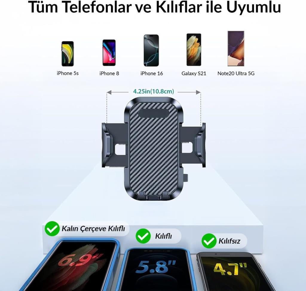 KingMa Vantuzlu Uzayan Cam ve Torpido için Ayarlanabilir Araç içi Telefon Tutucu - TEŞHİR