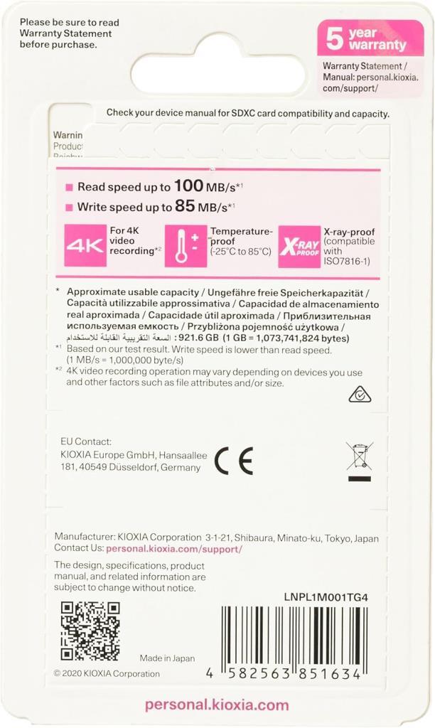 Kioxia Exceria Plus SD Card 1TB U3 V30 - Outlet