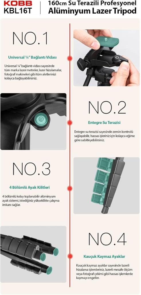 Kobb KBL16T 160 cm Su Terazili Profesyonel Alüminyum Lazer Tripod Outlet
