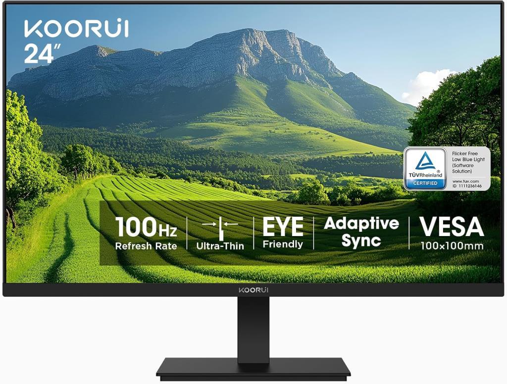 KOORUI 24 inç Bilgisayar Monitörü Full HD 1920 x 1080p VA Ekran 75Hz 3000:1 Kontrast Oranı HDMI, VGA, Çerçevesiz, 75 x 75 mm VE