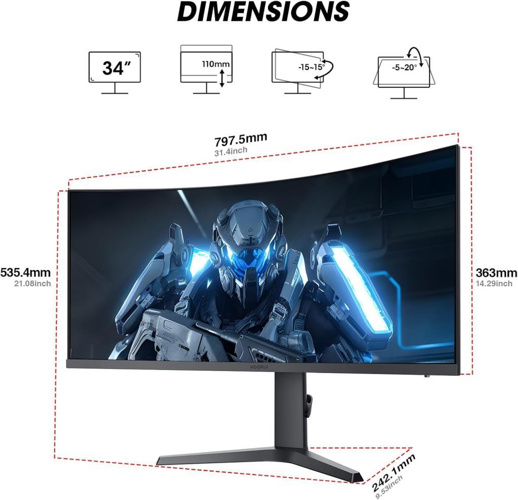 Koorui 34E6UC 34" 1 ms WQHD Curved 165 Hz Oyuncu Monitörü - Teşhir