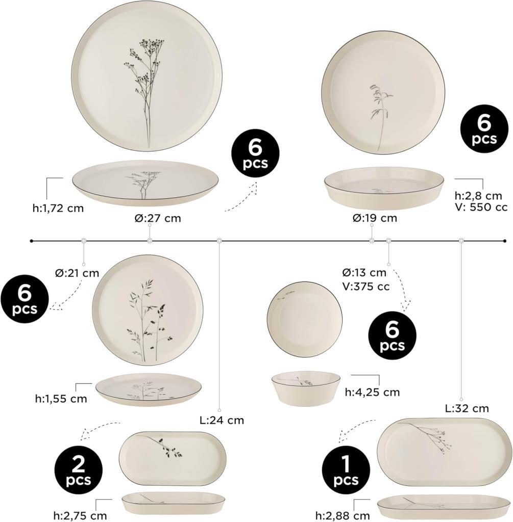 Kütahya Porselen Bone V-form Angelica 27 Parça 6 Kişilik Yemek Takımı - OUTLET