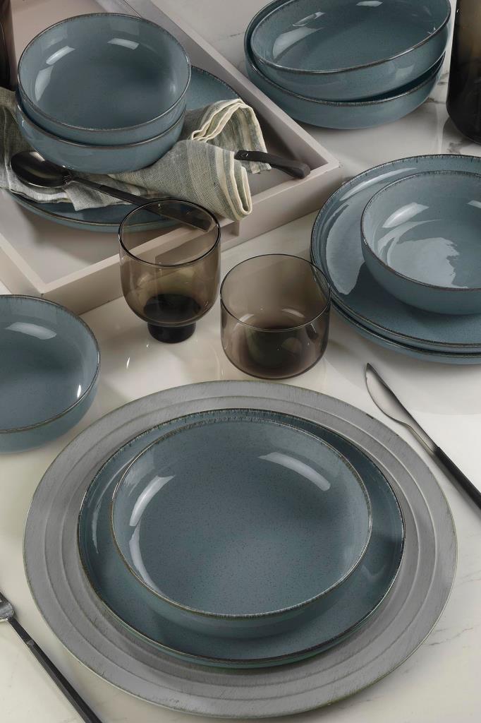 Kütahya Porselen Pearl Moderna Mavi 12 Parça 4 Kişilik Yemek Takımı Outlet
