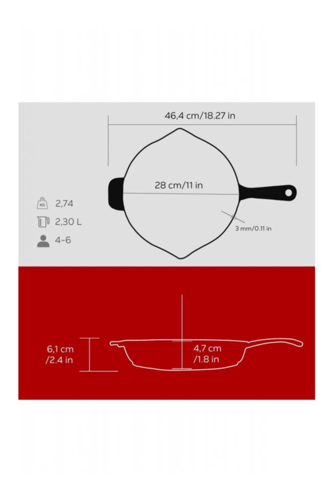 Lava Spring Yuvarlak Kırmızı 28 cm Demir Döküm Kızartma Tavası Teşhir