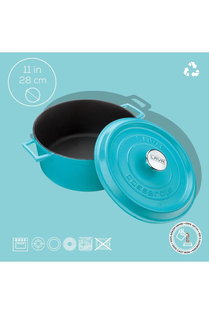 Lava Spring Turkuaz 28 cm Yuvarlak Döküm Tencere Teşhir