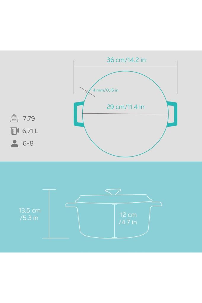 Lava Spring Turkuaz 28 cm Yuvarlak Döküm Tencere Teşhir