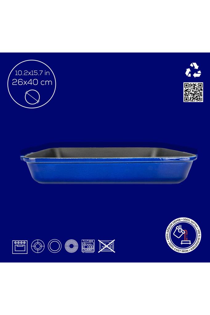 Lava 26x40 cm Mavi Döküm Dikdörtgen Fırın Tepsisi Teşhir