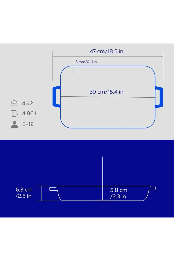 Lava 26x40 cm Mavi Döküm Dikdörtgen Fırın Tepsisi Teşhir