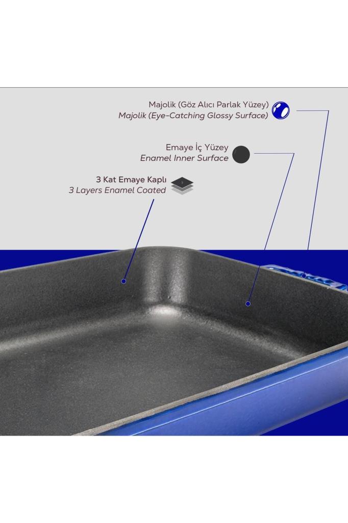 Lava 26x40 cm Mavi Döküm Dikdörtgen Fırın Tepsisi Teşhir