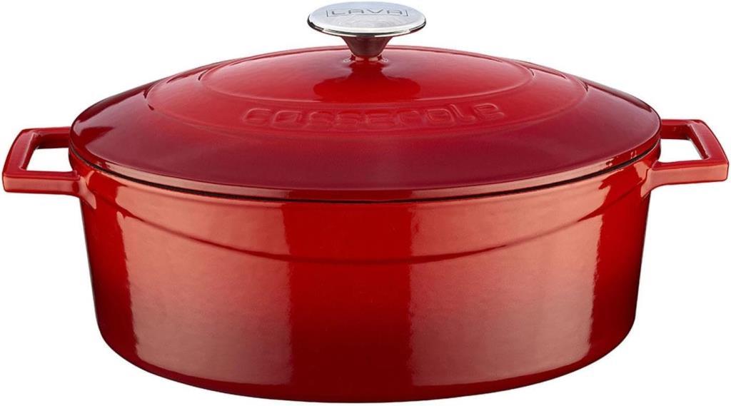 Lava Metal Oval Döküm Tencere, 29 cm, 4.67 Litre Hacim, Kırmızı