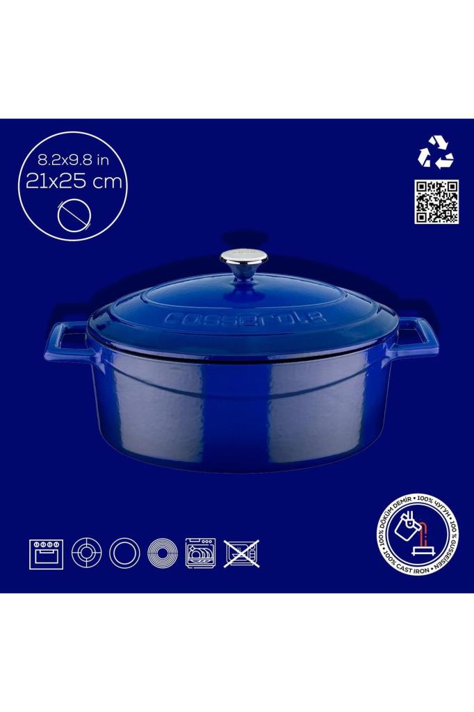 Lava Folk Oval Mavi 21x25 cm Döküm Tencere Teşhir