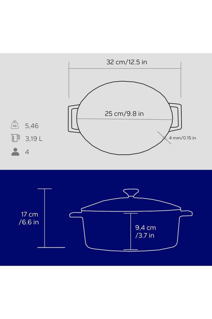 Lava Folk Oval Mavi 21x25 cm Döküm Tencere Teşhir