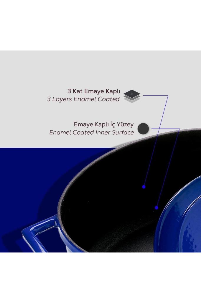 Lava Folk Oval Mavi 21x25 cm Döküm Tencere Teşhir